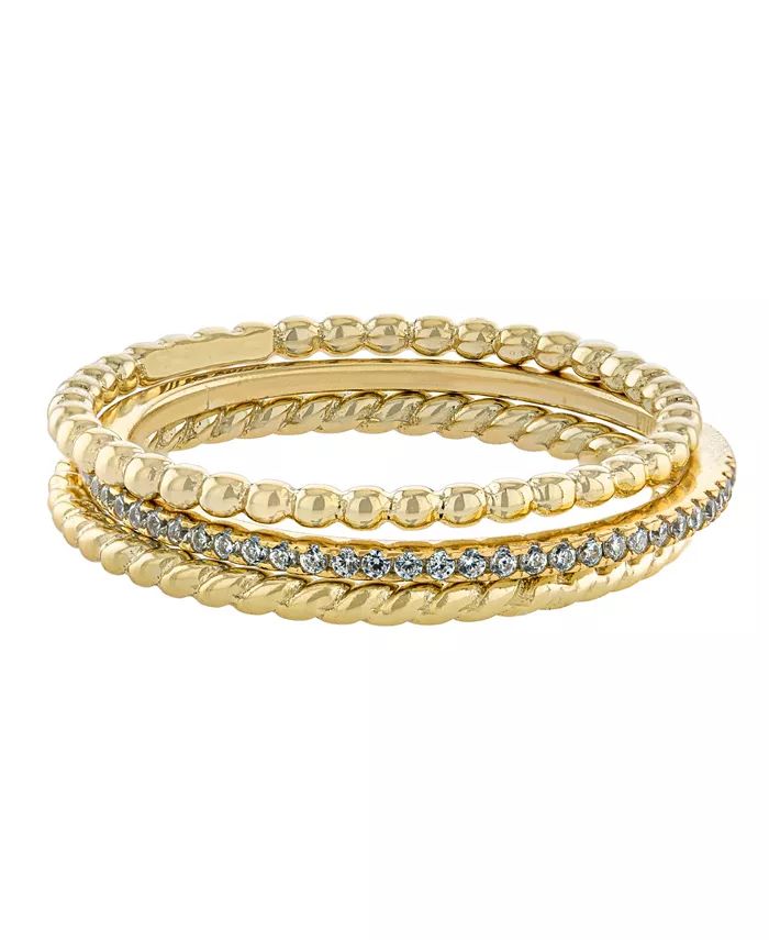 Cubic Zirconia and Twisted Band Beaded Stackable Ring Trios in Gold Over Sterling Silver | Macy's