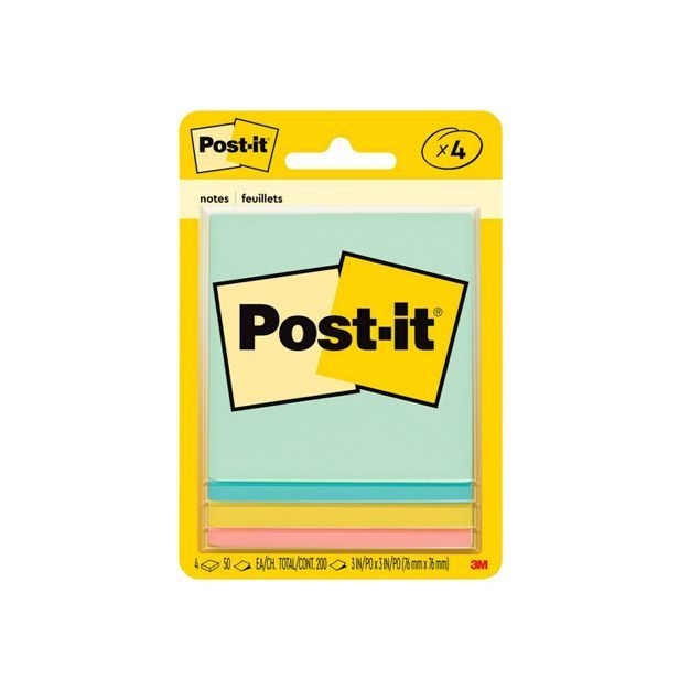 Post-it Notes 4pk 3&#34; x 3&#34;  50 Sheet/Pad Beachside Caf&#233; Collection | Target