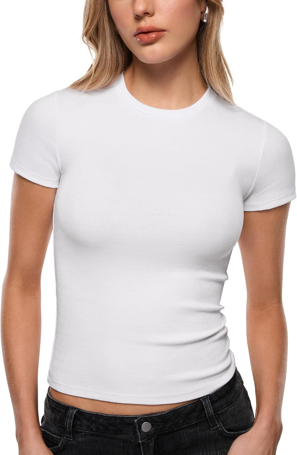 INLYRIC Women's Cotton Ribbed Short Sleeve Top | Amazon (US)
