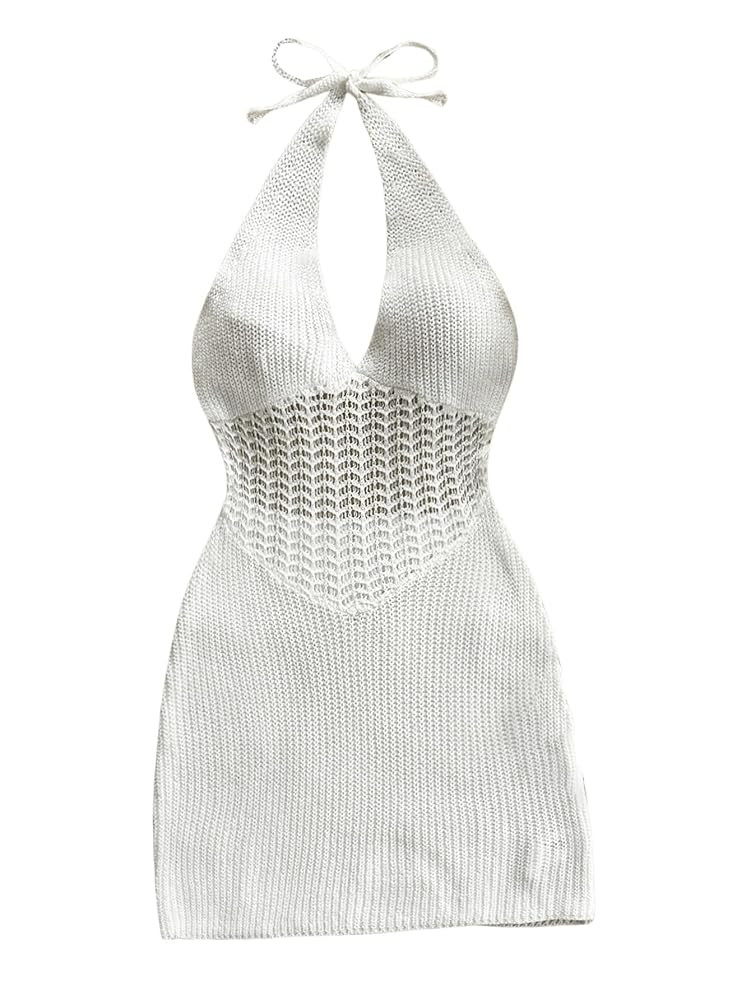 SHENHE Women's Halter Neck Knitted Bodycon Mini Dress Tie Backless Sexy Summer Dress | Amazon (US)