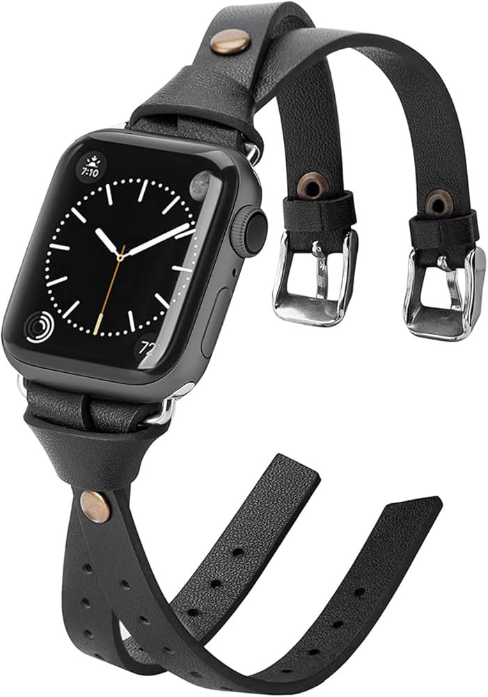 Minyee Leather Band Compatible with Apple Watch Bands 38/40/41/42/44/45/46/49mm Women, Slim Doubl... | Amazon (US)
