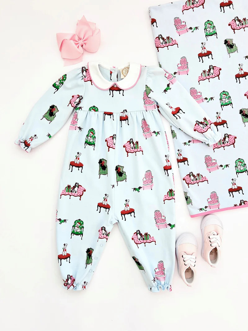 Long Sleeve Britt Romper - Paw-recious with Hamptons Hot Pink | The Beaufort Bonnet Company