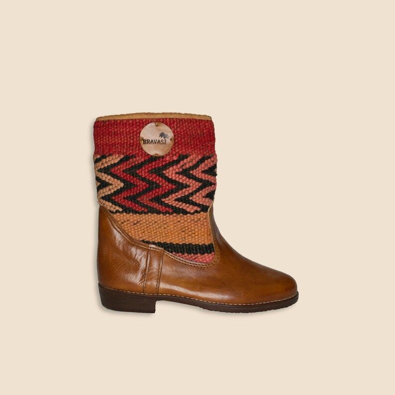 100% leather Kilim Boots Low | Handmade ADANA Kelim Boots Cognac Brown | Bravas Boutique | Etsy (NL)
