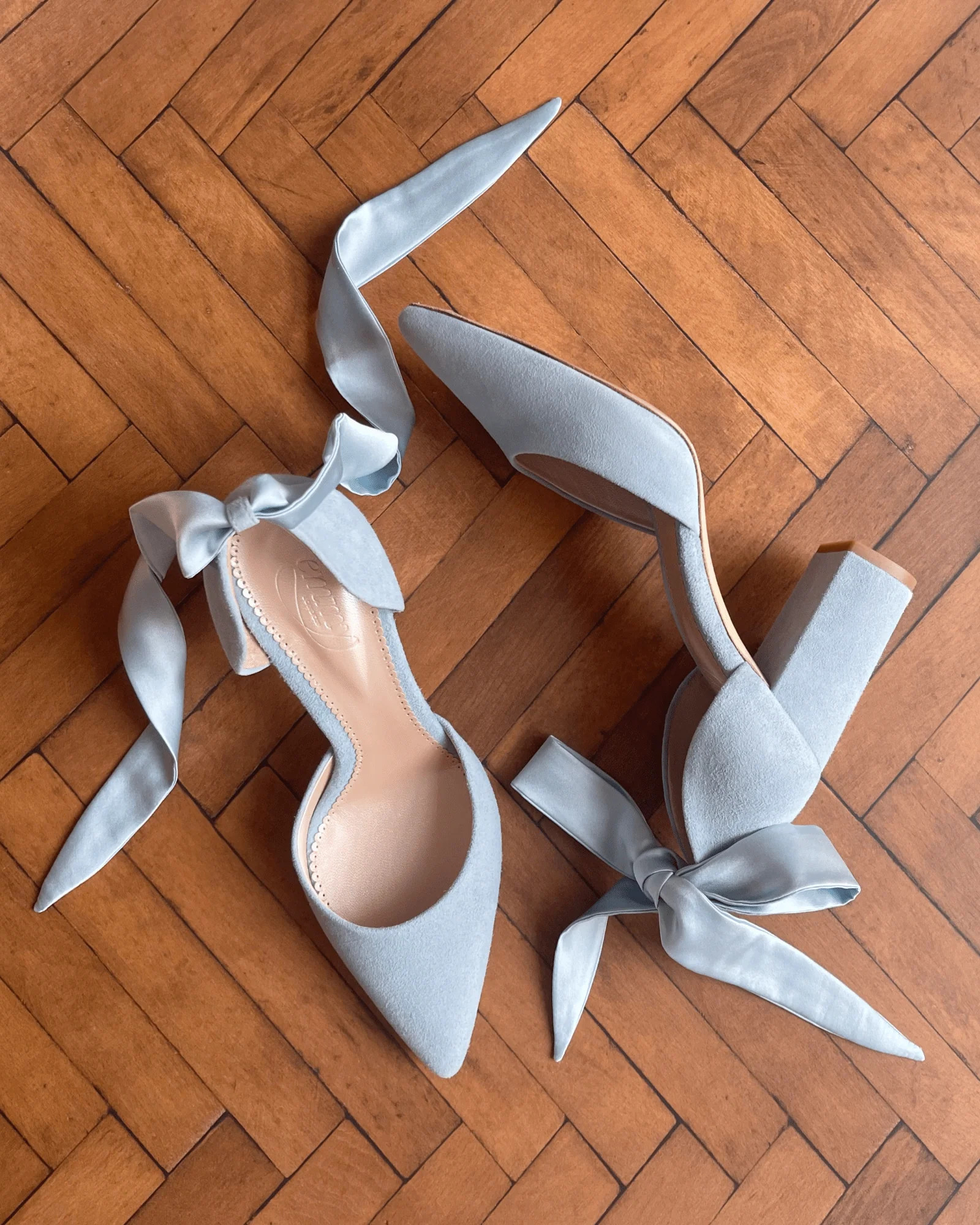 Harriet Powder Blue Suede Mid Block Heel | Emmy London | Emmy London