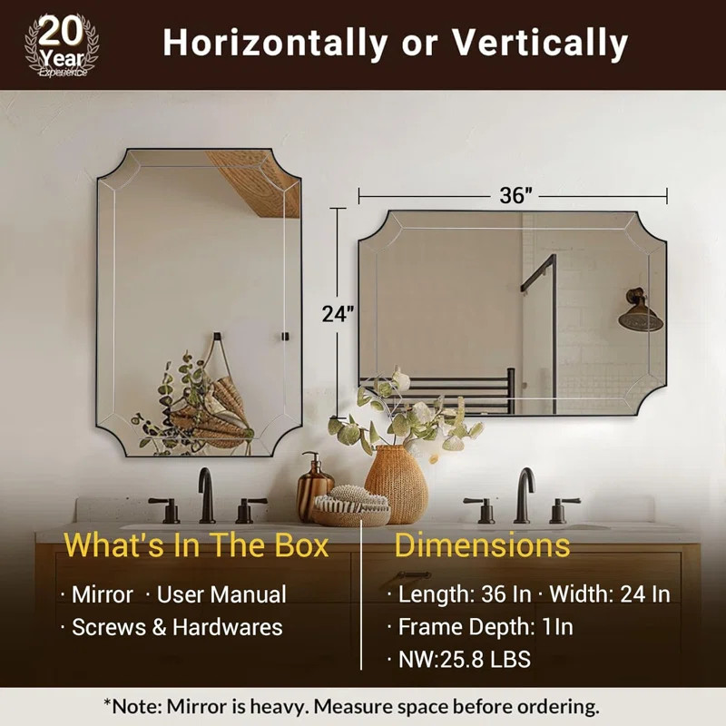 Minuette Glass Tile Edge Scalloped Bathroom Vanity Mirror | Stainless Steel Frame | Wayfair North America