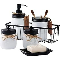 White Mason Jar Bathroom Accessories Set (6PCS) - Lotion Soap Dispenser,Toothbrush Holder,2 Apotheca | Amazon (US)