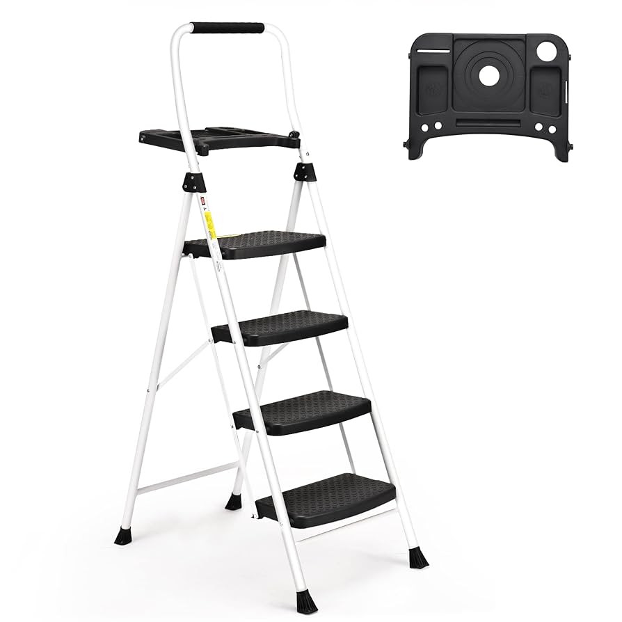 SocTone 4 Step Ladder, Folding Step Stool with Tool Platform, Sturdy& Portable Steel Ladder for A... | Amazon (US)