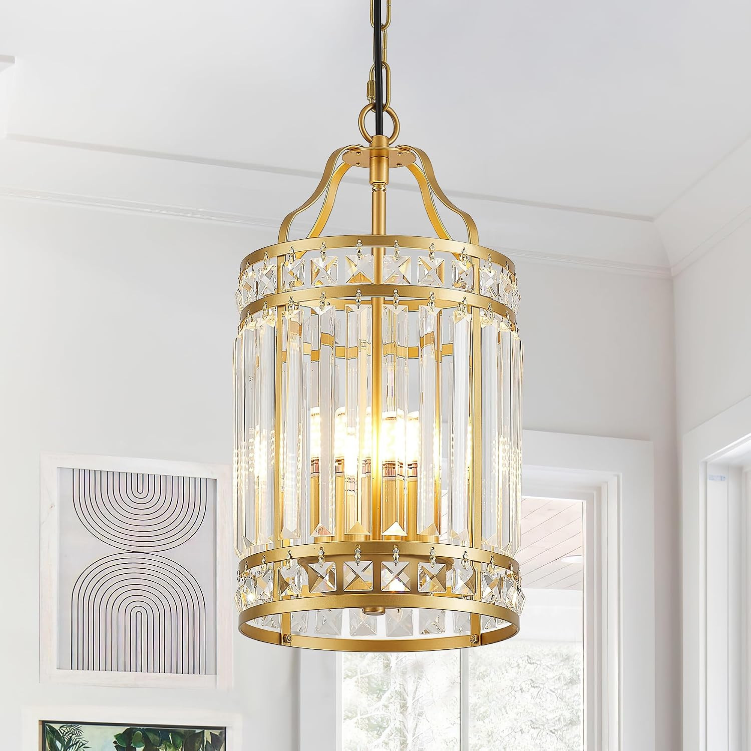 Modern Gold Pendant Island Light Fixtures for Kitchen, Luxury Elegant Crystal Small 4-Light Chandeliers for Dining Room, Industrial Cage Hanging Ceiling Lighting for Bedroom Foyer Hallway | Amazon (US)