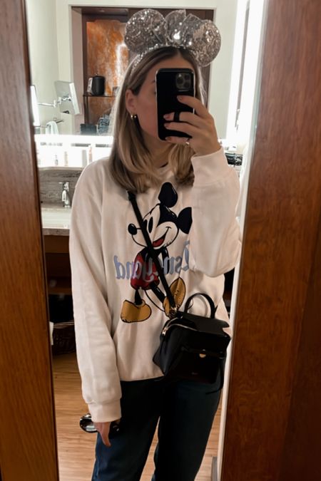 Disneyland sweatshirts / silver sequin Mickey ears / new balance sneakers