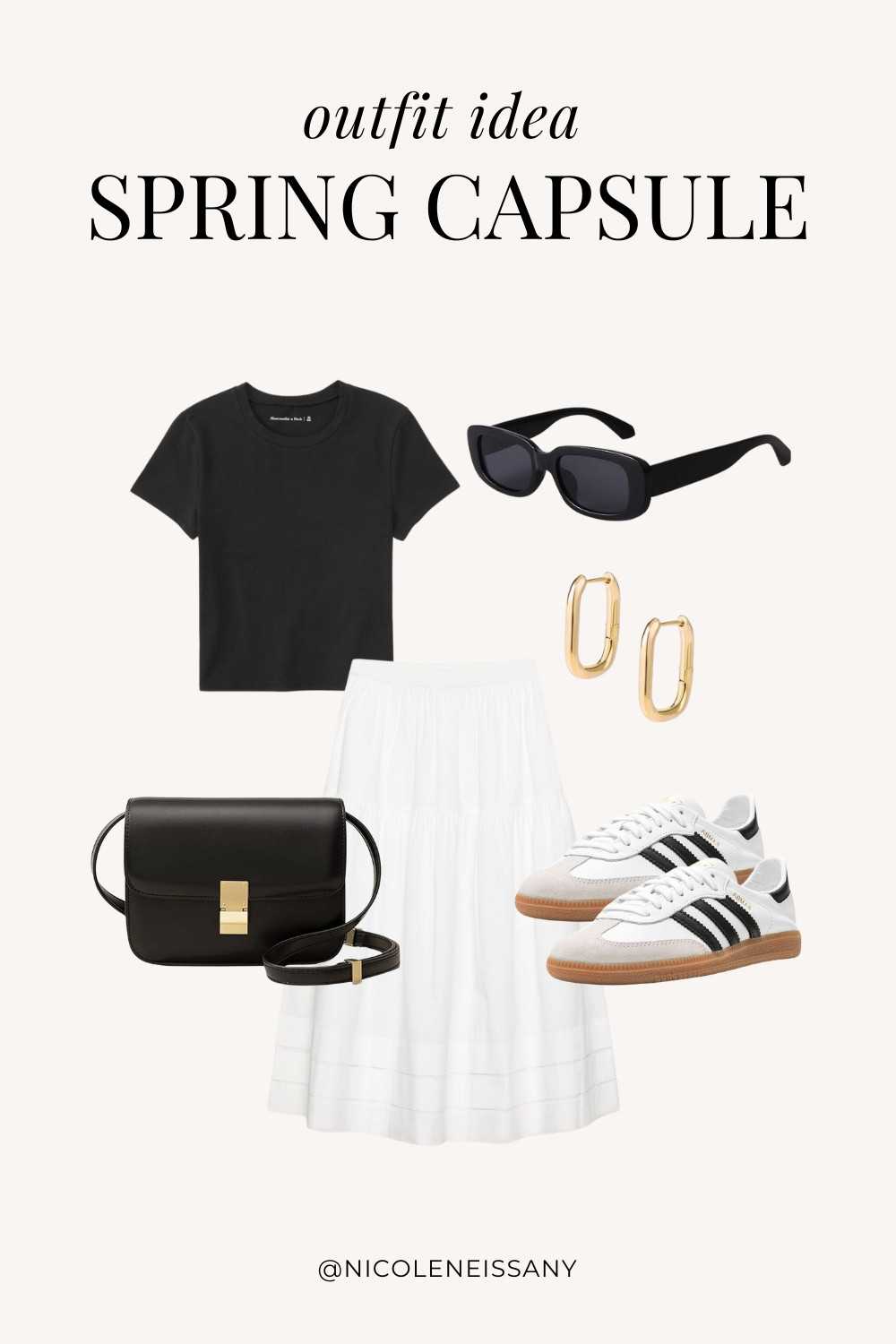 Spring outfit idea featuring my 2025 Spring Capsule Wardrobe staples | casual spring outfit, spring brunch outfit, spring date night outfit, spring date outfit, elevated casual spring outfit, spring work outfit, spring office outfit, casual spring outfit idea, spring outfits, spring shoes, 2025 spring trends, 2025 spring fashion trends, neutral capsule wardrobe, minimalist capsule wardrobe | basic tee, t-shirt, spring tops, white skirt, spring skirt, long skirt, midi skirt, adidas samba sneakers, adidas samba decon sneakers, gold square hoop earrings 

 #LTKSeasonal #LTKSaleAlert #LTKPetite #LTKFindsUnder50 #LTKFindsUnder100 #LTKStyleTip #LTKWorkwear #LTKTravel #LTKShoeCrush
