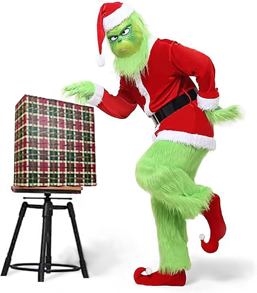 Christmas Green Furry Monster Santa Costume for Men 7 PCS Deluxe Adult Santa Suit Holiday Outfit ... | Amazon (US)