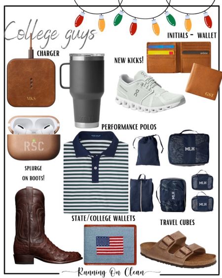 College guys gift guide! 

Personalized wireless charger 
Yeti cup with handle 
On Cloud sneakers 
Personalized wallet 
Initial AirPods case 
Performance Polos 
Travel cubes
Western boots 
Embroidered wallet 
Slip on sandals 

Affiliate Links 

#LTKHoliday #LTKGiftGuide #LTKmens