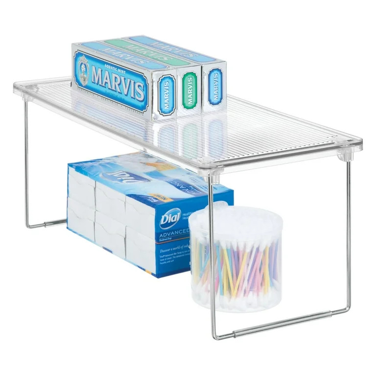 iDesign, Recycled Chloe Foldable Stacking Shelf, Clear/Chrome, 16" L x 7.5" W x 0.75" H | Walmart (US)