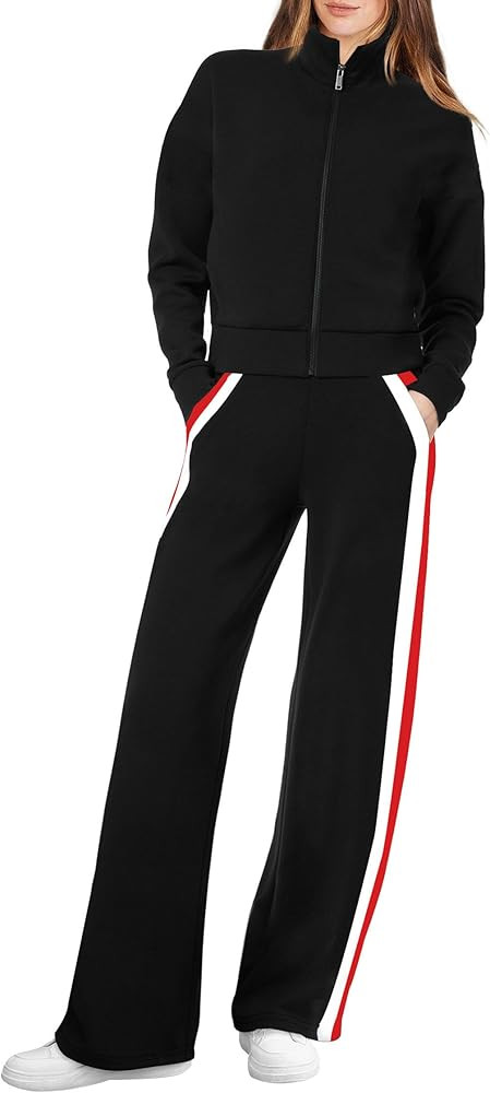 XIEERDUO Lounge Sets for Women 2025 Sweatsuit 2 Piece Outfits Sweatshirt Wide Leg Sweatpant Track... | Amazon (US)