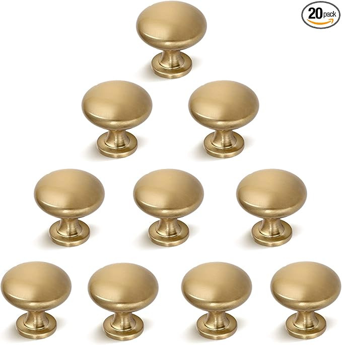 Brass Cabinet Knobs and Pulls Solid,Aged Gold Round Knob,Champagne Bronze Cabinet Knobs,1-1/5 Dia... | Amazon (US)
