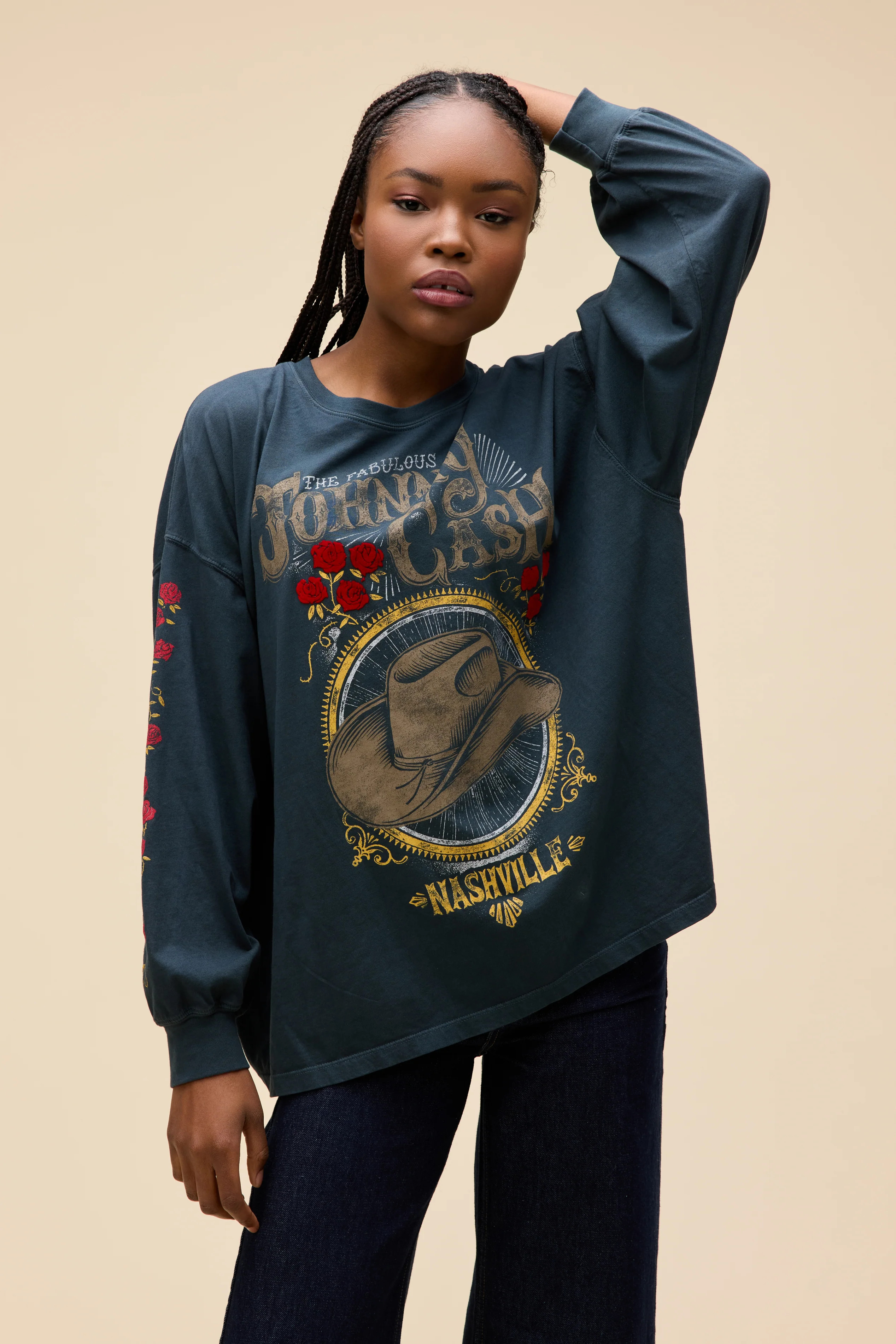Johnny Cash Nashville Roses OS Long Sleeve | Daydreamer
