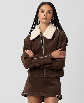BLANK NYC Women's Suede Sherpa Collar Jacket - Macy's | Macy's