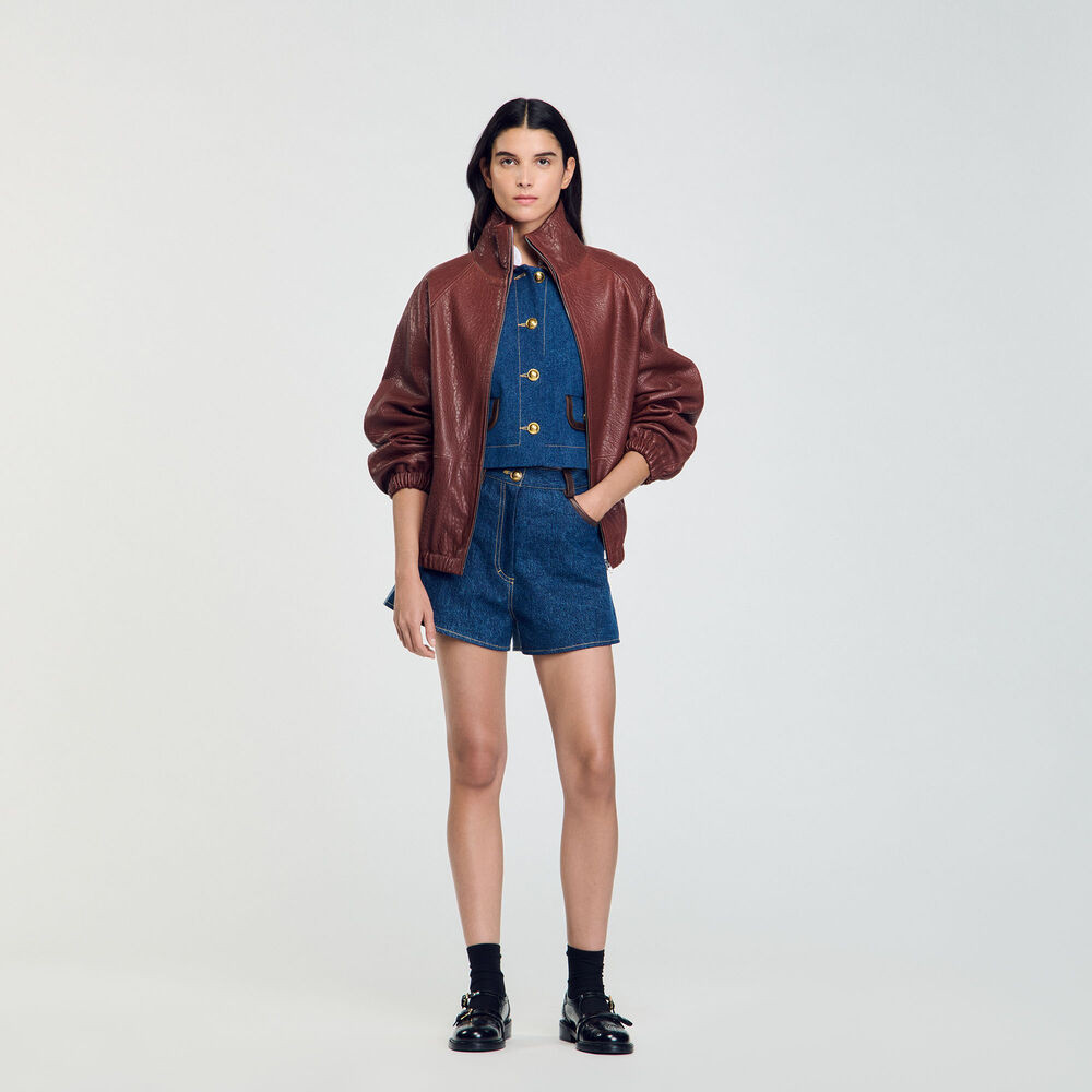 Oversized leather jacket | Sandro US | Sandro-Paris US