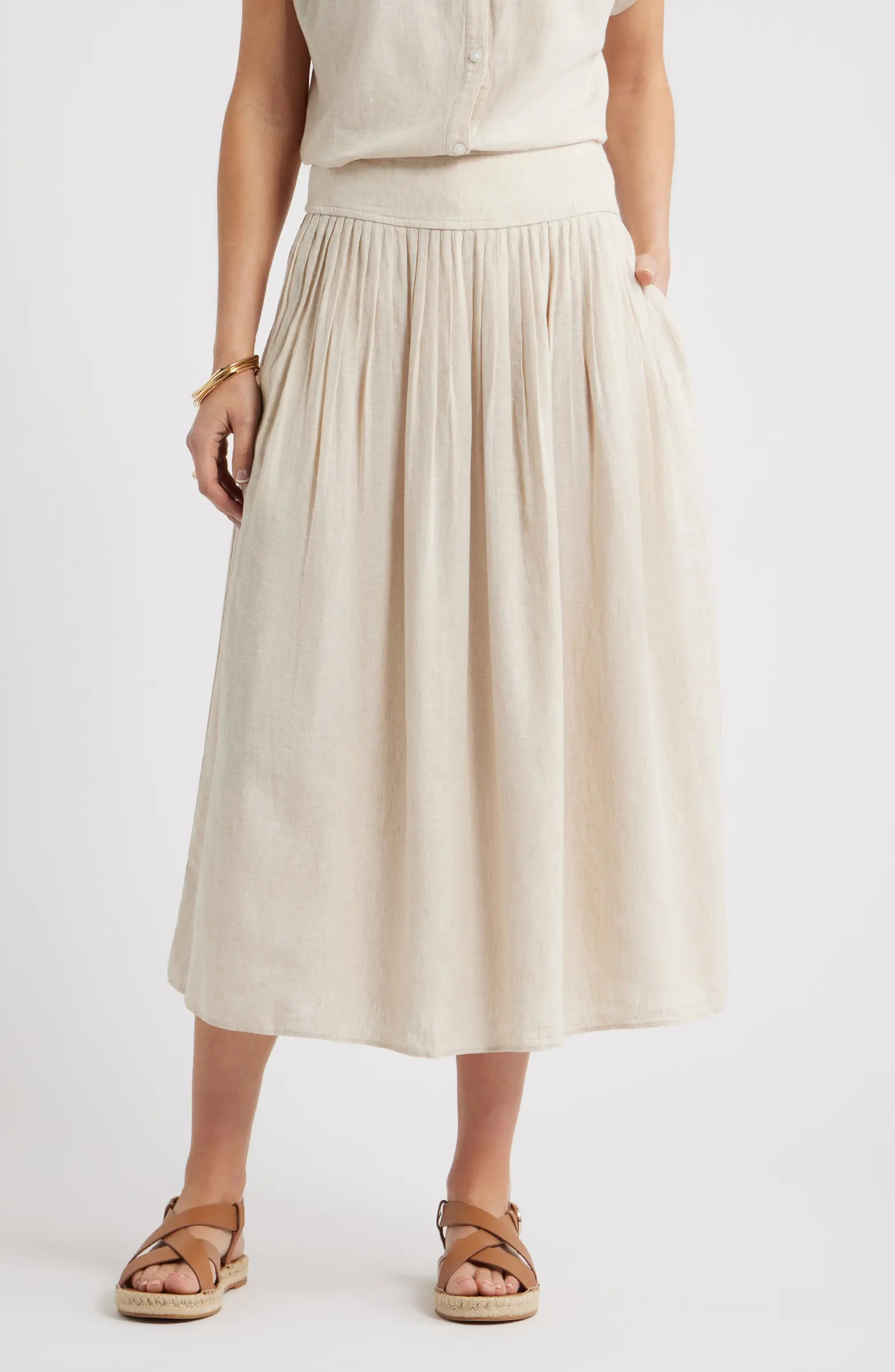 Caslon® Pull-On Linen Blend Midi Skirt | Nordstrom | Nordstrom