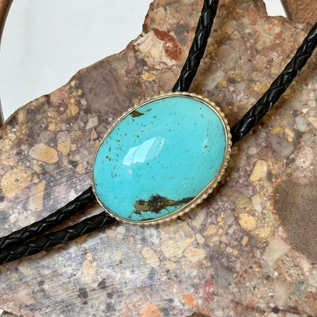 Handmade, Sterling Silver With Blue Kingman Turquoise Bolo Tie for Men or Women, Western Gift Ide... | Etsy (US)