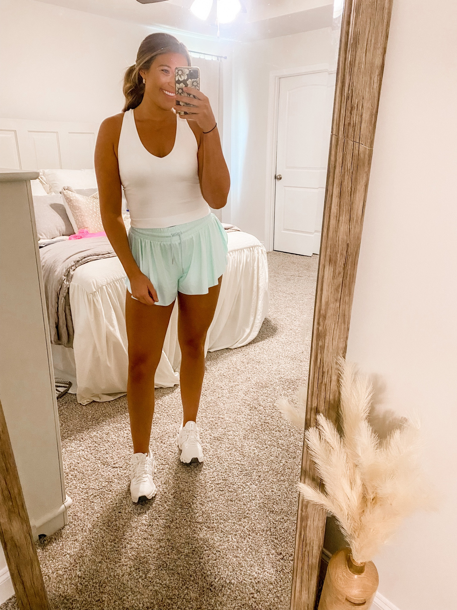 The cutest aqua blue shorts from Amazon! The reviews said to size up if you need extra length since these run short, so I sized up to a large (my normal size is medium) and they fit perfectly and the length is great on me! I’m 5’7 tall! Top is from Target! Wearing a medium and fits true to size! It is a ribbed material with built in bra! #butterflyshorts #amazonshorts #tiktokshorts #summershorts #targetfinds