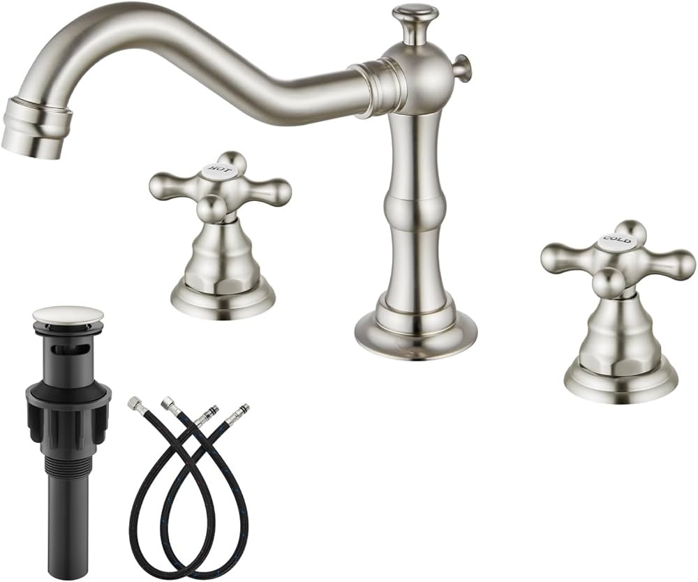 gotonovo Bathroom Sink Faucet Widespread Brushed Nickel Double Mixing Tap Deck Mount Cross Knobs ... | Amazon (US)