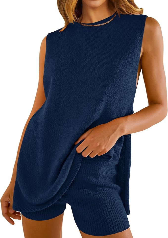 NENONA Women's Summer Sleeveless Sweater Sets Casual Knit Tunic Tops and Shorts 2 Piece Outfits | Amazon (US)