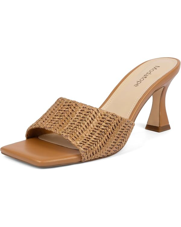 Modatope Womens Heeled Sandals Open Square Toe Heels Chunky Block Heel Slip On Sandals for Women | Amazon (US)