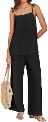 ANRABESS 2 Piece Sets for Women Summer Lounge Matching Set Spaghetti Strap Top Wide Leg Pants Vac... | Amazon (US)