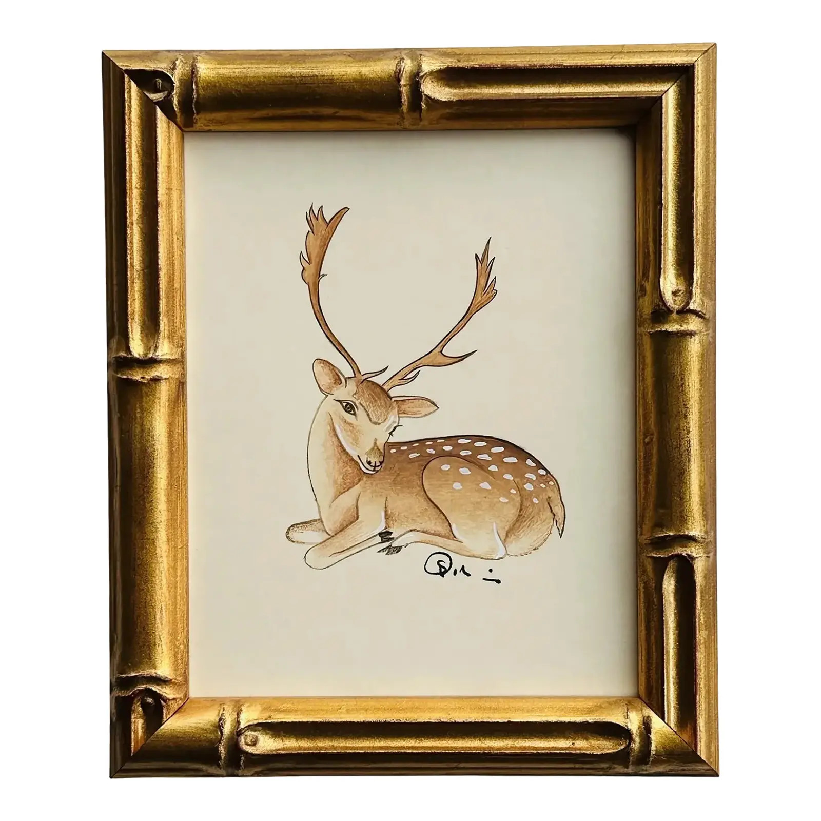 Original Hand-Painted Christmas Reindeer Painting | Chairish