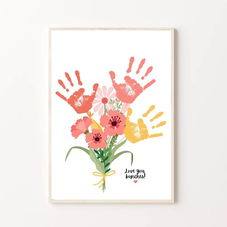 Flower Handprint Craft Art, Printable for Mom or Grandparents Handprint, Gift From Kids or Grandk... | Etsy (US)