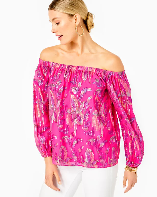 Emilee Off-the-Shoulder Silk Top | Lilly Pulitzer | Lilly Pulitzer