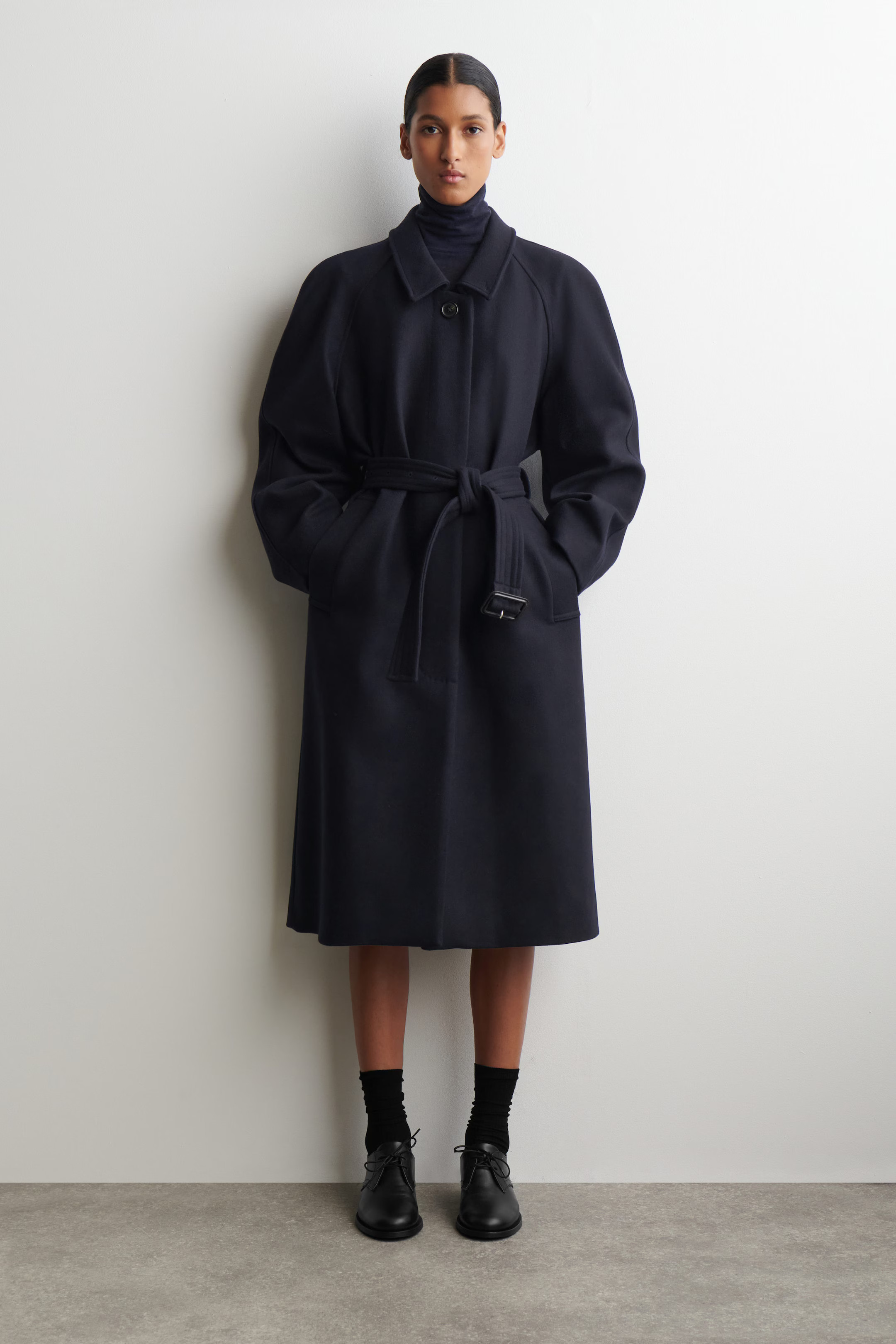 WOOL-BLEND LONG TRENCH COAT - NAVY | COS US | COS (US)