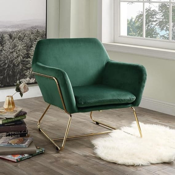 Lilola Home Keira Green Velvet Accent Chair with Metal Base | Amazon (US)