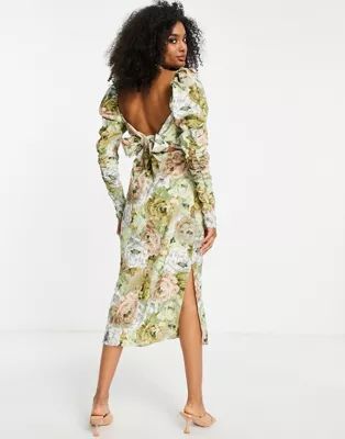 ASOS DESIGN ruched detail midi dress with wrap bodice in floral print | ASOS (Global)