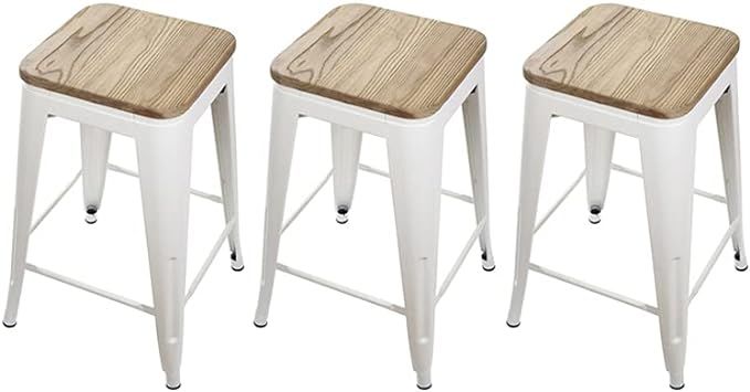 GIA 24-Inch Counter Height Backless Metal Stool with Light Wood Seat, White, Set of 3 | Amazon (US)