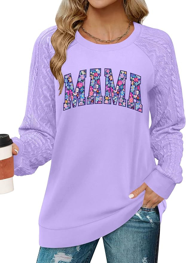 Mama Shirts for Women: Mom Life Tops Funny Mama Letter Print T-Shirts Casual Mother Days Long Sle... | Amazon (US)