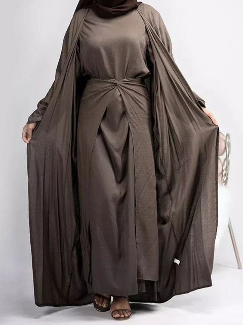 3 Piece Abaya Kimono Matching Muslim Sets Linene Open Abayas for Women Dubai Turkey Hijab Dress +... | AliExpress (US)