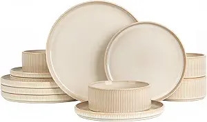 Stoneware Dinnerware Sets, Plates and Bowls Set for 4, 12-Piece Ribbed Dishes – Chip & Scratch ... | Amazon (US)