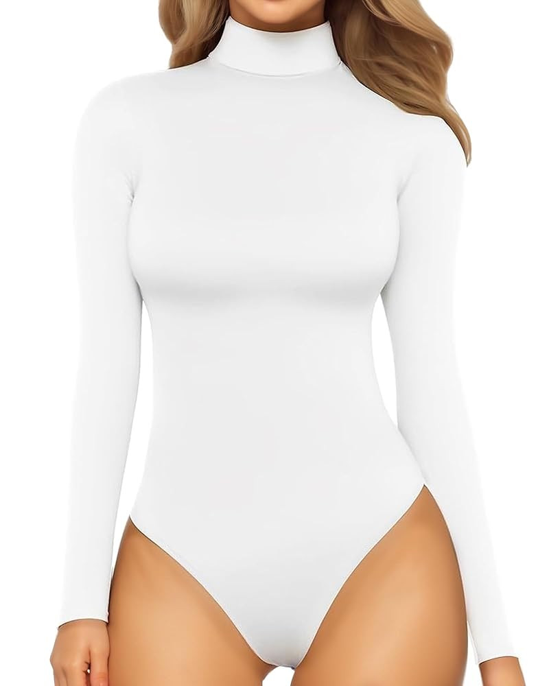 MANGOPOP Women's Mock Turtle Neck Long Sleeve Tops Bodysuit Jumpsuit | Amazon (US)