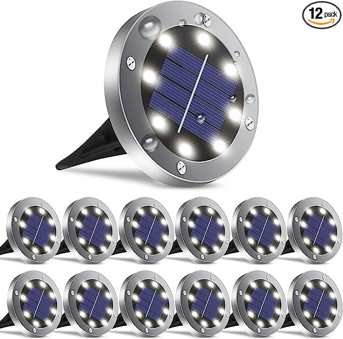 Solar Outdoor Lights 12 Packs, Garden Solar Lights Outdoor Waterproof Solar Pathway Lights Bright... | Amazon (US)