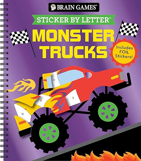 Brain Games - Sticker by Letter: Monster Trucks: Includes 1 Foil Sticker Sheet to Complete Each I... | Amazon (US)