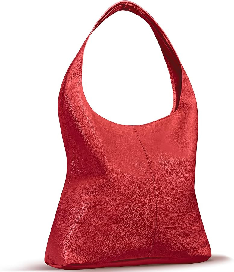 Italian Calf Leather Unlined Hobo Bag for Women with Zipper | Large Slouchy Shoulder Handbag Tote... | Amazon (US)