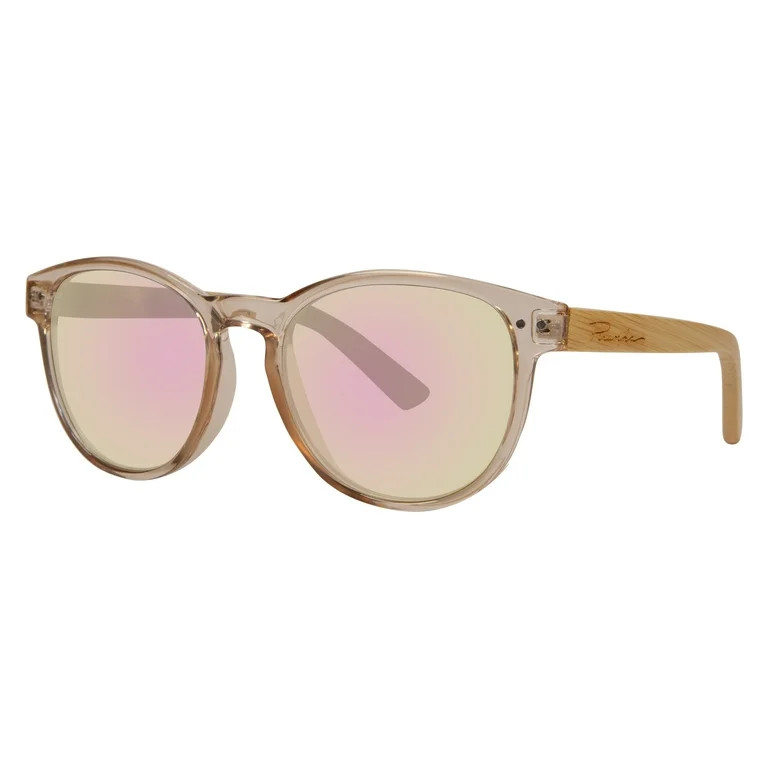 Piranha Eyewear Stax II Bamboo Sunglasses with Round Pink Frame and Pink Mirror Lens | Walmart (US)