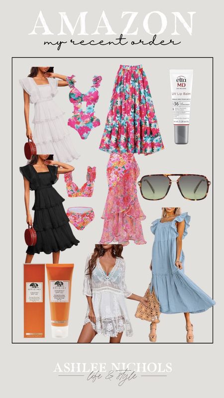 Amazon
Recent order
Summer swim
Spring dresses
Coverup
Sunscreen 
Sunglasses 
