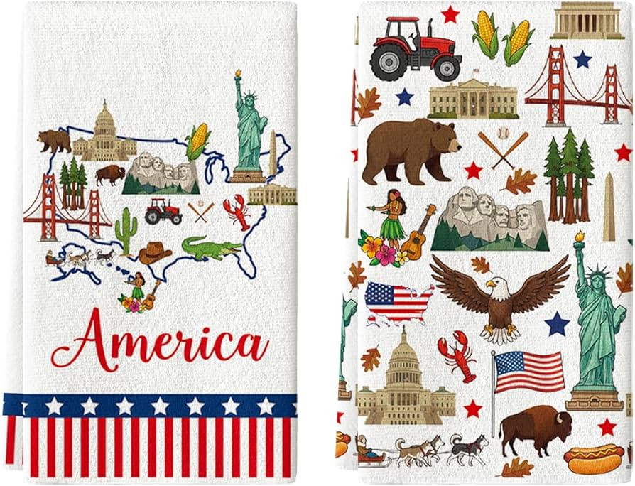 Artoid Mode Stripes Star America Theme 4th of July Kitchen Towels Dish Towels, 18x26 Inch Indepen... | Amazon (US)