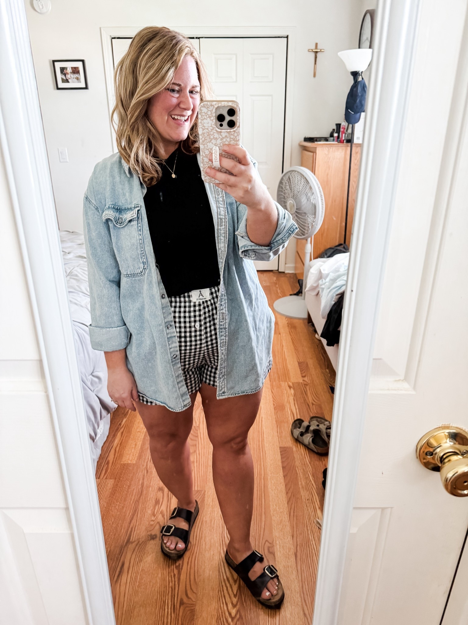 Boxer shorts & a denim shirt - my shirt is older so I linked similar.  Wearing an XL in shorts  

#LTKSeasonal #LTKMidsize #LTKFindsUnder50