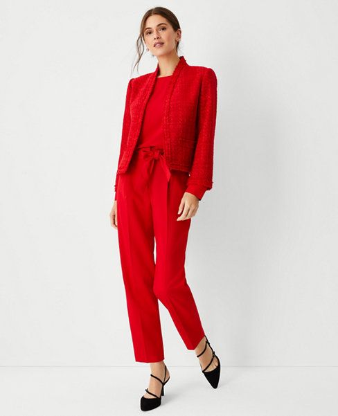 The Petite Belted High Waist Taper Pant in Twill | Ann Taylor (US)