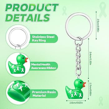 Liliaafar 100 Pcs Mental Health Awareness Green Ribbon Duck Keychains, Mini Resin Duck Charms Bul... | Amazon (US)