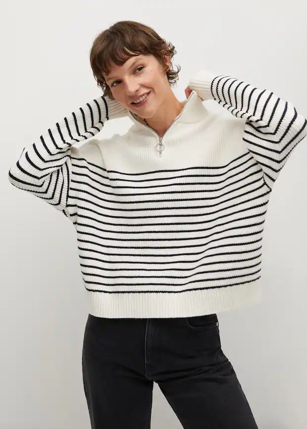 Striped sweater with zipper | MANGO (US)